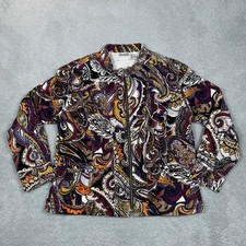 Chico's Women Paisley Corduroy Zip Jacket Multi-Color Size 3 - XL Artsy Retro