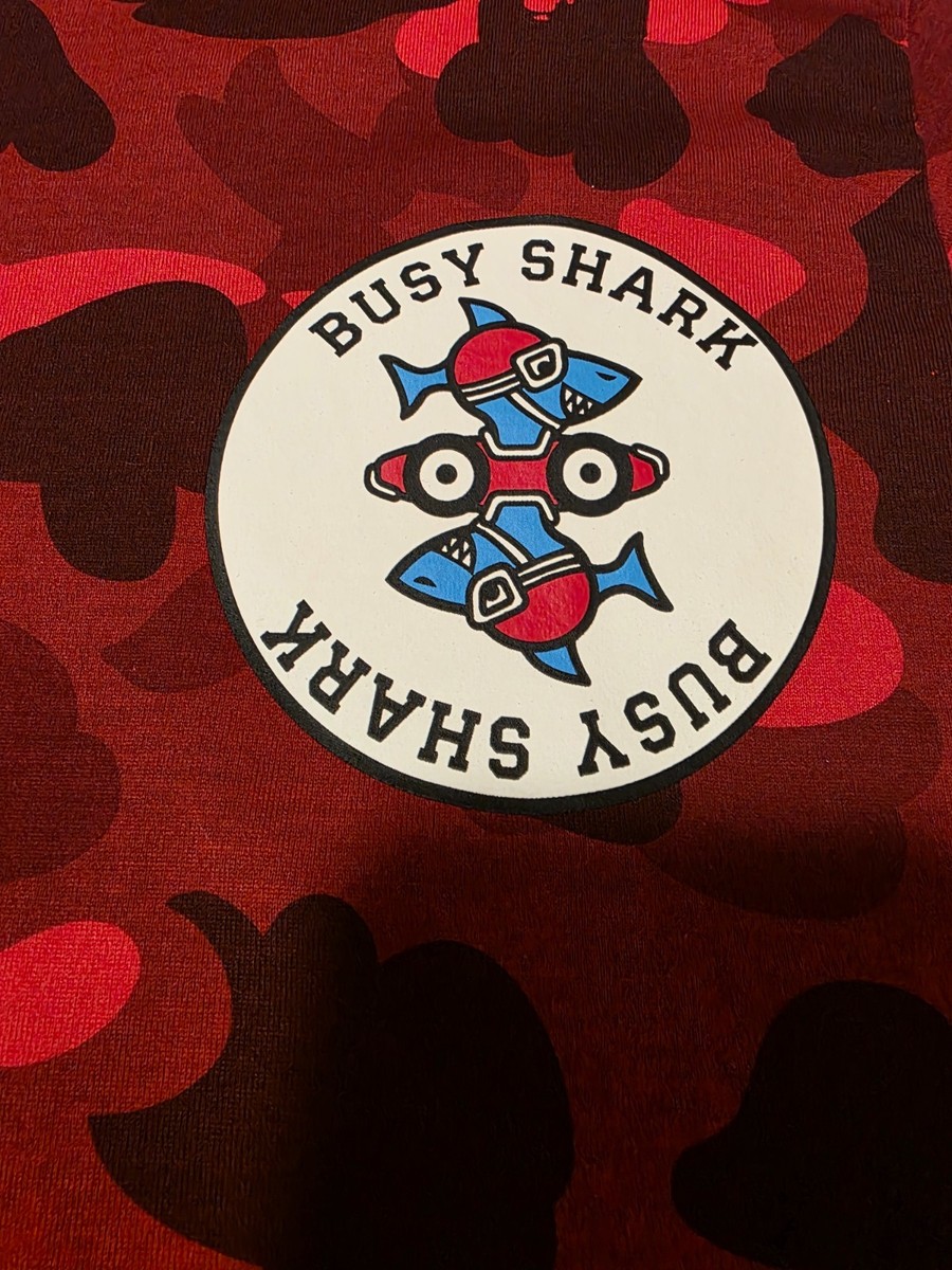A BATHING APE Busy Shark Red Color Camo Long Sleeve Tee Sz L BAPE