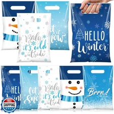 Pasimy 100 Pcs Hello Winter Gift Bags Winter Snowflake Plastic Ba