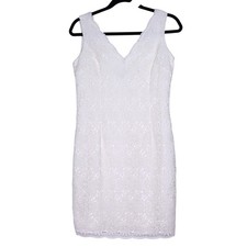 ANN TAYLOR Scalloped Lace V-Neck Knee-Length Sheath Dress Ivory Women's 4