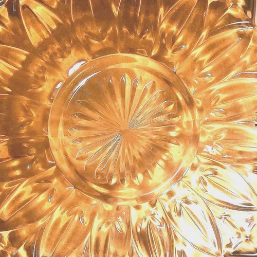 Vtg Federal Glass Amber Color Petalware Sunflower Burst Floral 11.5" Platter - Picture 8 of 12