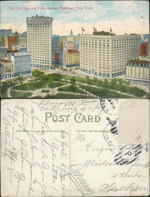 Manhattan-New York City The Flat Iron and Fitth Avenue Buildings 1908
