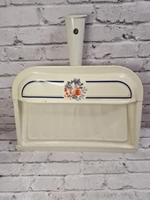 1990s Vintage metal dustpan Fruit Blue Stripe Off White Apple Grapes Blueberries