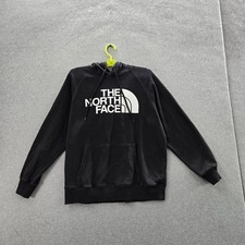 The North Face Women Hoodie L Black Graphic Fleece Logo Activewear Long Sleeve