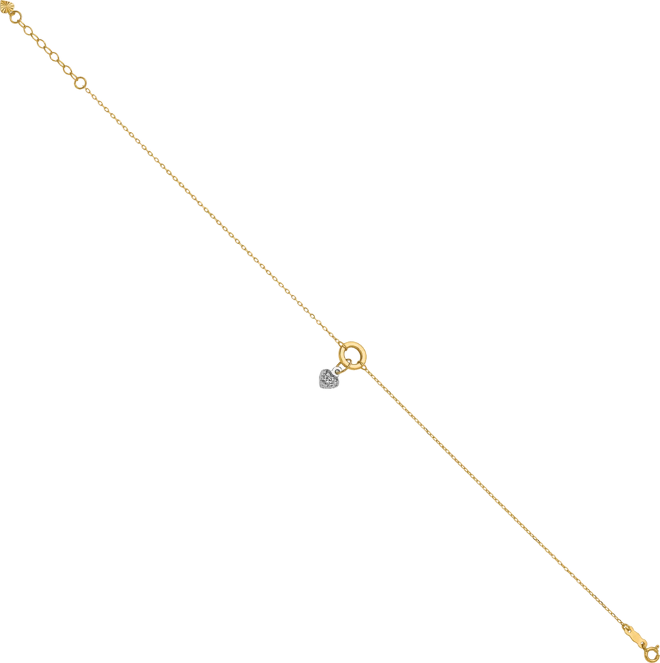 Pulsera tobillera corazón redondo oro macizo de dos tonos 14K Foto 2 de 4