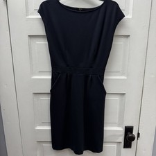 Quince Navy Blue Ponte Knit Dress Cap Sleeve Sheath Pockets Stretch Small