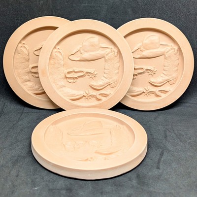 Vtg 4 Terra Coasters No Drip The Absorbent With Cork Back USA Western Hat Boots