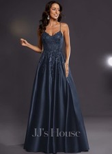 JJsHouse A-line V-Neck Floor-Length Satin Lace Prom Dresses With Sequins 287126