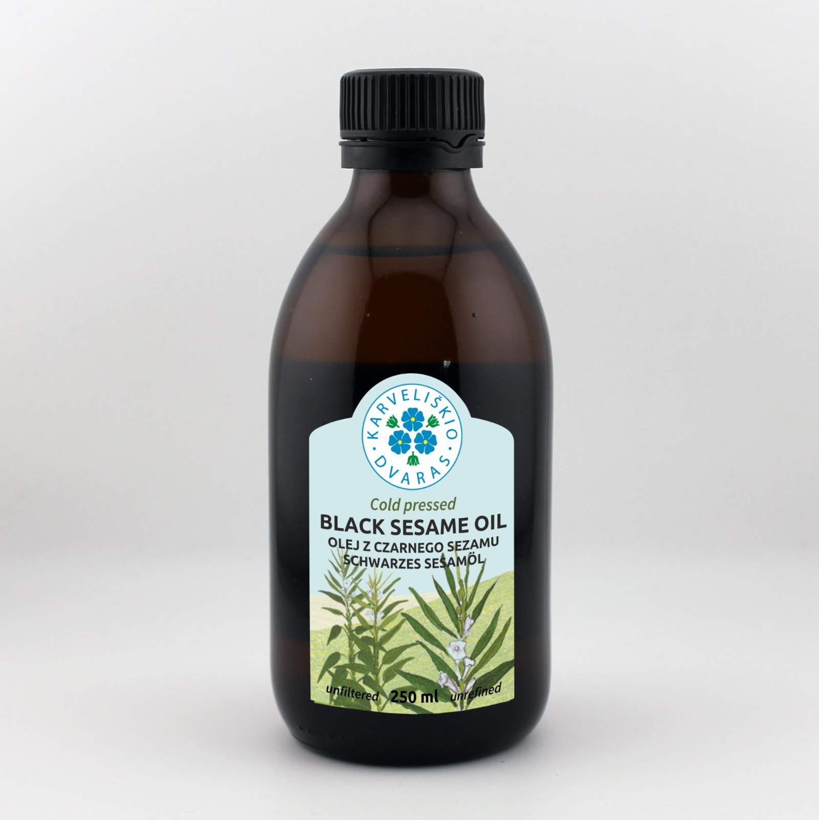 Aceite de sésamo negro prensado en frío 100 % puro 250 ml - sin refinar y natural
