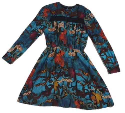 Alice+Olivia Aime  Silk Long Sleeve Floral Print Mini Dress  Multi Color Sz 4