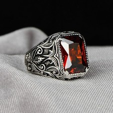 Men Handmade Ruby Stone Silver Red Stone Garnet Ring