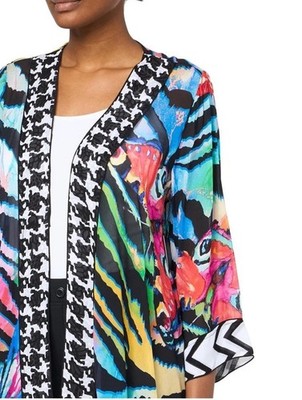 New John Mark Amalfi Coast Colorful Aquatic Zebra Kimono Open Jacket Women s S