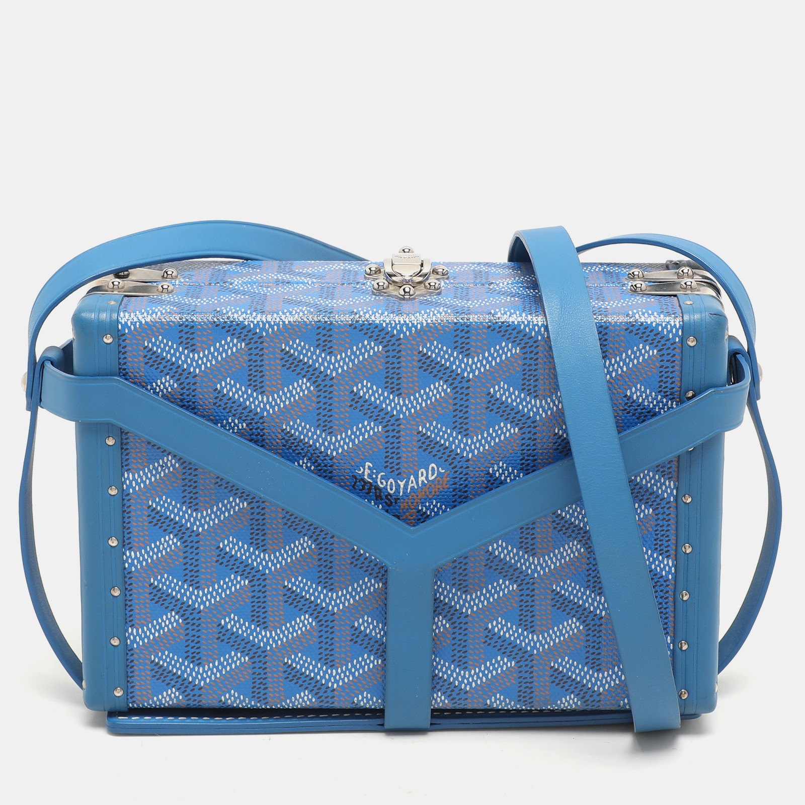 Goyard Blue Goyardine Coated Canvas and Leather Minaudiere Trunk Bag