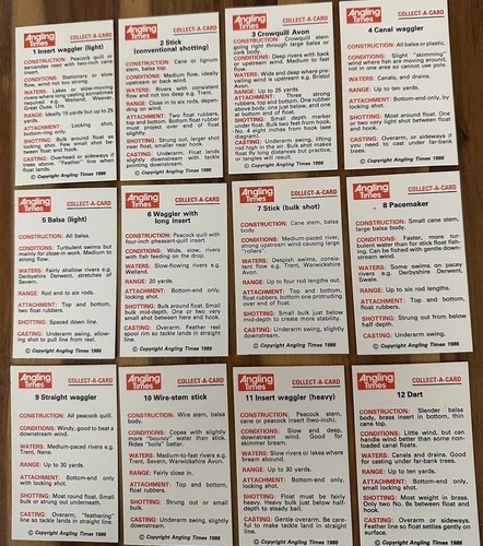 Vintage Trade Cigarette Cards Set Angling Times UK Fishing Floats 1986 - Picture 3 of 3