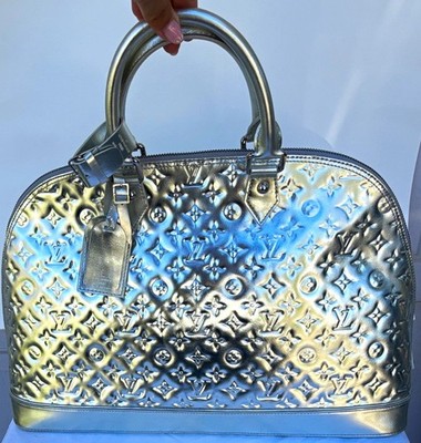 Louis Vuitton Alma GM Silver Metallic Embossed Monogram Zip Satchel w/Charm