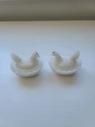 Vintage Westmoreland Glass Set  2 Hen On Nest White Milk Glass Salt Cellars 30s