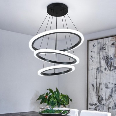 O'NEELDY Modern 3 Ring LED 52W Black Pendant Black, Planetary Light 