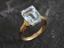 2.89 Ct Emerald Cut Aquamarine Ring Diamond Engagement Ring 14K Yellow Gold