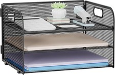 3 Tier Paper Organiser with Handle, Mesh Desk Organiser Letter Tray, Paper Tray