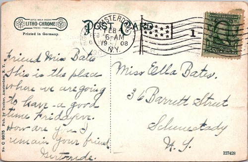 GOLDPATH: US POSTCARD 1908 AMSTERDAM,NY.FLAG.UPPER MARKET CV816_P31