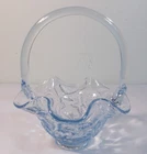 Fenton Ice Blue Ruffled Basket Strawberry & Fern Pattern  Art Glass 8"