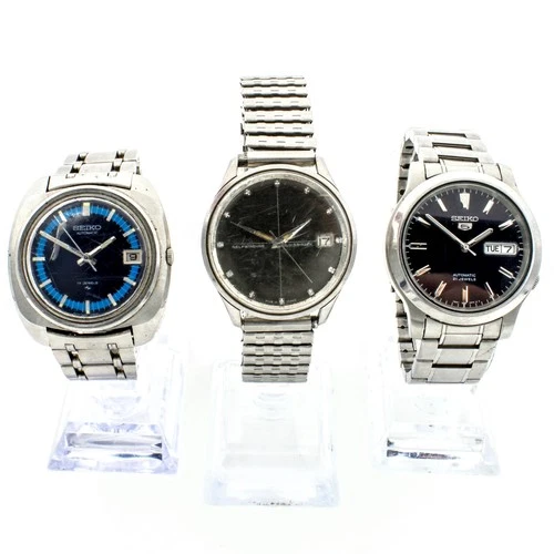 Vintage Seiko Automatic Date Window 6.5-7.5" Men's Wristwatch Lot of 3 #WB4638-3