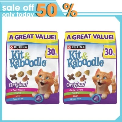 NEW Purina Kit & Kaboodle Dry Cat Food, Original - Chicken, 30 lb x 2 Bag