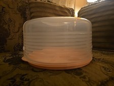 Tupperware LARGE Round Cake Taker or Pie Meadow Pink w/Handle Sheer Cover NEW