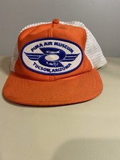 Vintage Orange Puma Air Museum Snapback Trucker Hat Made In USA