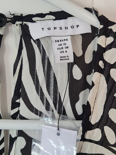Top Shop Dress Uk 10 Petite Black White Polyester Long Sleeve NEW With Tags - Picture 6 of 8