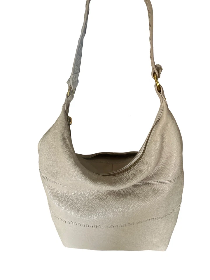 Bolso de Hombro Hobo Entwine Terciopelo Piel Guijarro Cuero Beige Polvo Foto 3 de 4