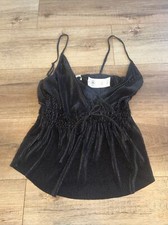 NWT Abercrombie Fitch Pleated Satin Cami Black Tie Front Tank M Medium