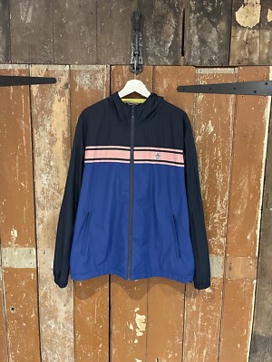 Pinguin Kapuze Windbreaker Jacke Mantel Herren Größe Large Blau Mix Logo mit durchgehendem Reißverschluss