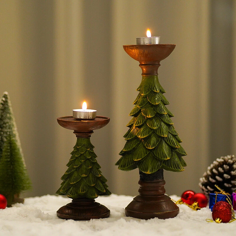 Vintage Christmas Tree Candle Holder Set Home Decoration Resin Candle Sticks - Image 2 of 4