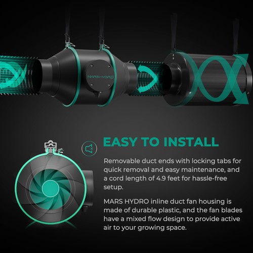 Mars Hydro 6'' Inline Fan with Speed Controller for Ventilation Kit Grow Tent - Bild 5 von 7