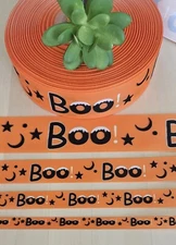 3/8, 5/8, 7/8 & 1.5" (1 YD) Halloween Grosgrain Boo Ribbon Ghost Trim Ribbon 