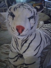 REALISTIC White Tiger Plush Large Green Eyes 42 feet to End Of Tail Stuffed