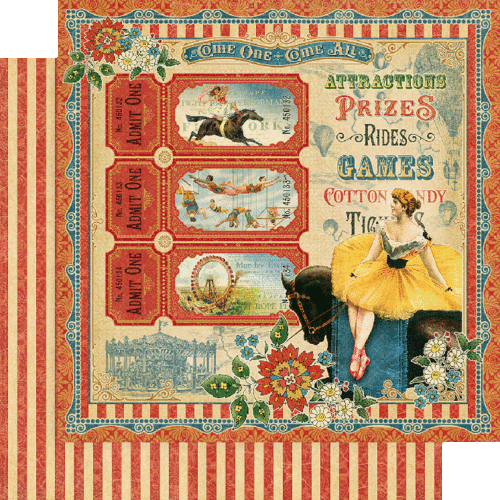 GRAPHIC 45 "COME ONE COME ALL"  8X8 PAPER PAD CIRCUS FAMILY    SCRAPJACK'S PLACE - Picture 2 of 9