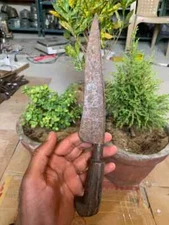 Antique Hand Forged Wooden Hilt & Carved Iron Blade Knife Dagger Hunting Katar