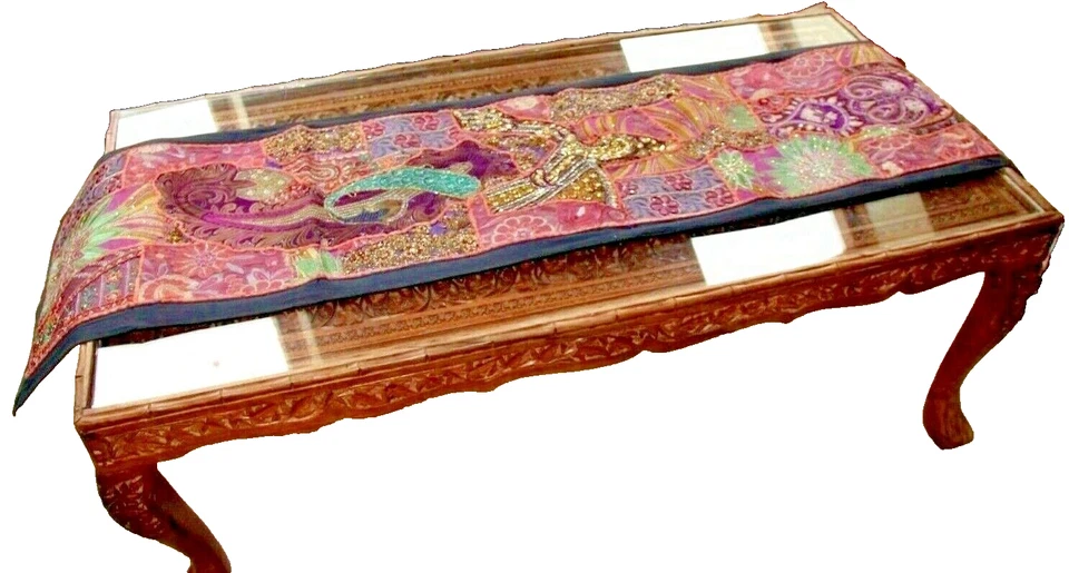 Tischläufer Tischdecke Lila-Grün Patchwork Rechteckig Handgefertigt 157 x 37 cm - Bild 2 von 4