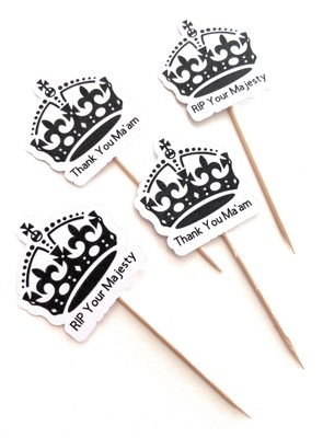 Queen Memorial Crown Tortenaufleger, Tortendeko - 12er Pack, Danke Eure Majestät
