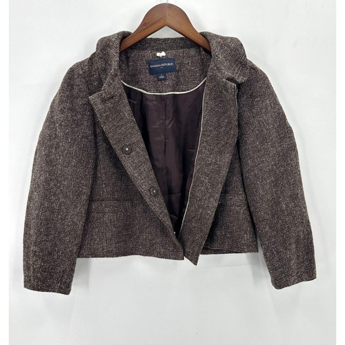 Banana Republic Jacket Womens Cropped 3/4 Sleeve Lined Snap Buttons Brown 2 - Picture 3 of 10