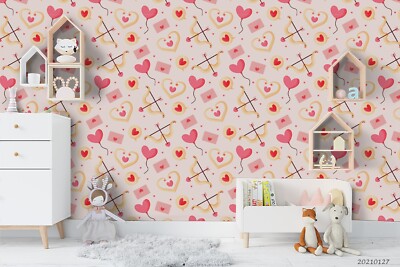 3D Ring Heart Bow Arrow Pattern Self-adhesive Removeable Wallpaper Wall Mural