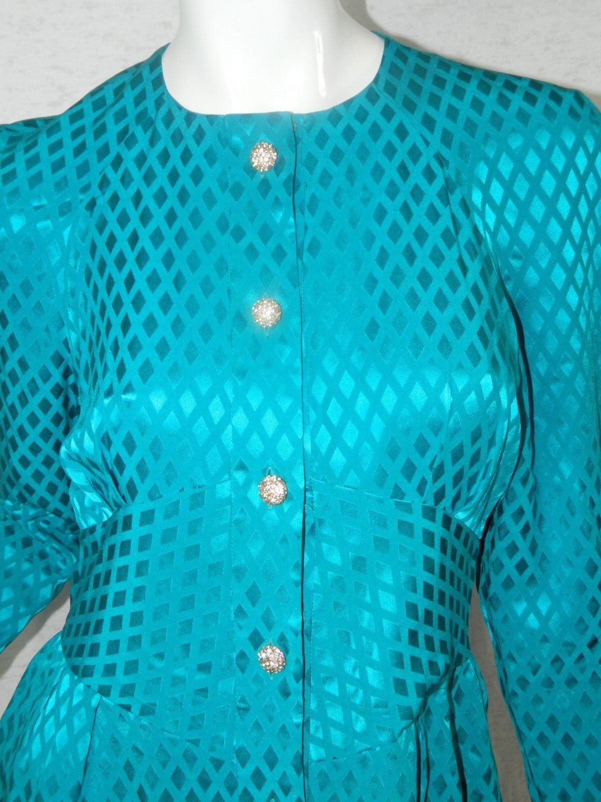 ALBERT NIPON Dress Turquoise 100% Silk Rhinestone… - image 5