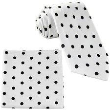 New Men's polka dots white black dots necktie  hankie set wedding formal