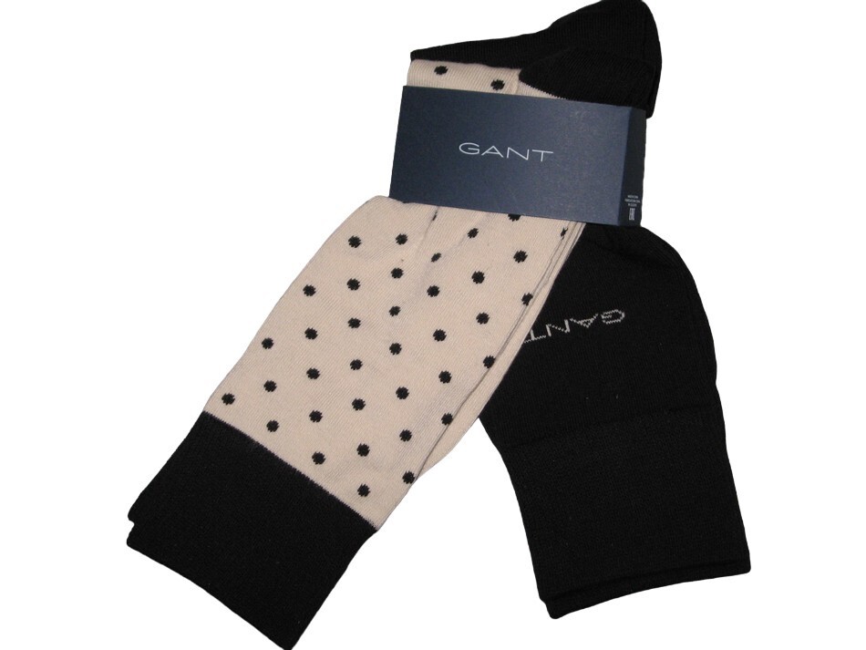 BNWT  GANT  Mens Polka Dot  Socks  Putty Beige & Black  2 Pairs  Size 6 - 8