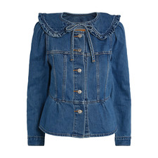 New! Levi's Women's Prairie Trucker Denim Jacket - Small - Ruffle Collar Blue