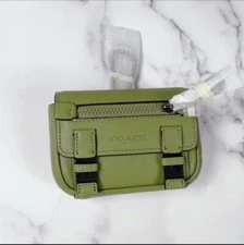 COACH Micro Track Leather Keyfob in Green NWT