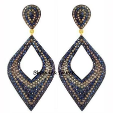 Natural Yellow Diamond & Blue Sapphire Earrings Jewelry Sterling Silver Jewelry
