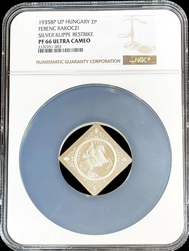 1935 PROOF HUNGARY 2 PENGO FERENC RAK OCZI KLIPPE COIN NGC PROOF 66 UC X#PN11.2